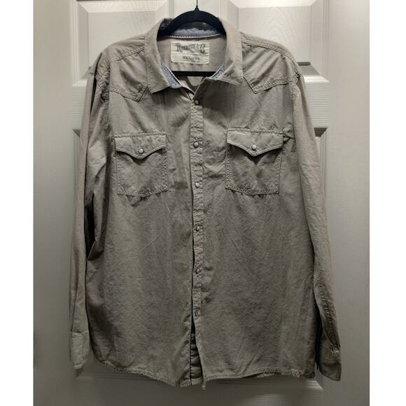 Vintage Roebuck & Co Mens Size XXL Western Pinstripe Tan Pearl Snap Button Shirt - Picture 1 of 8